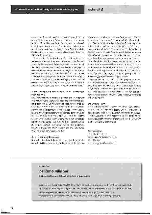 Vorschauseite 2: Was kann der Bund zur Entwicklung von Palliative Care beitragen?