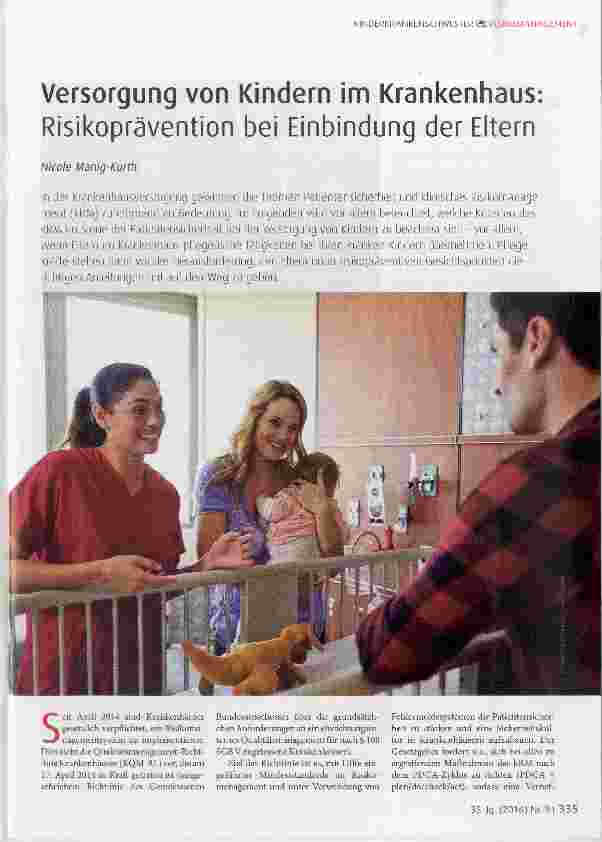 Vorschauseite 1: Versorgung von Kindern im Krankenhaus: Risikoprävention bei Einbindung der Eltern