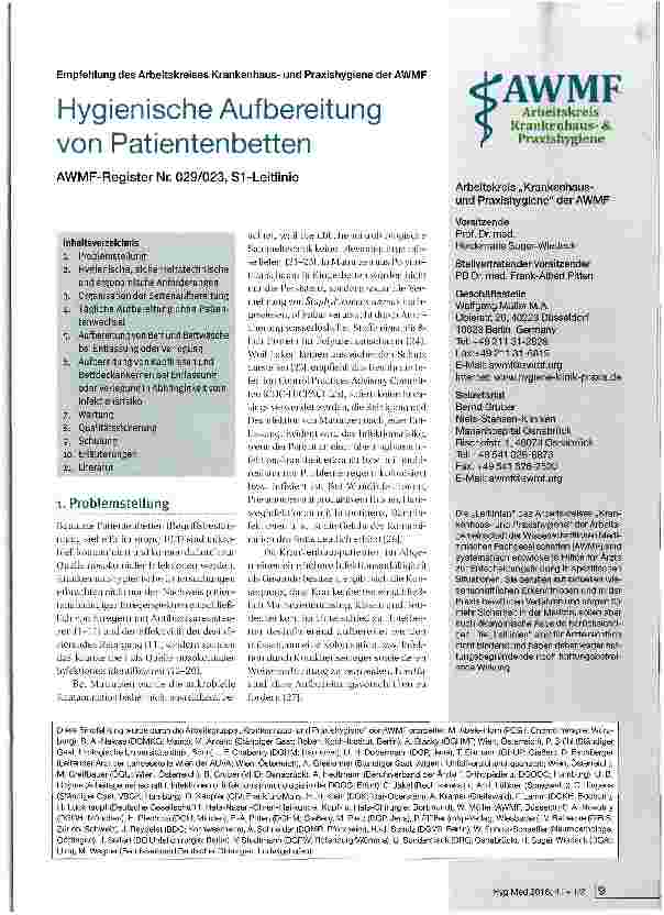 Vorschauseite 1: Hygienische Aufbereitung von Patientenbetten