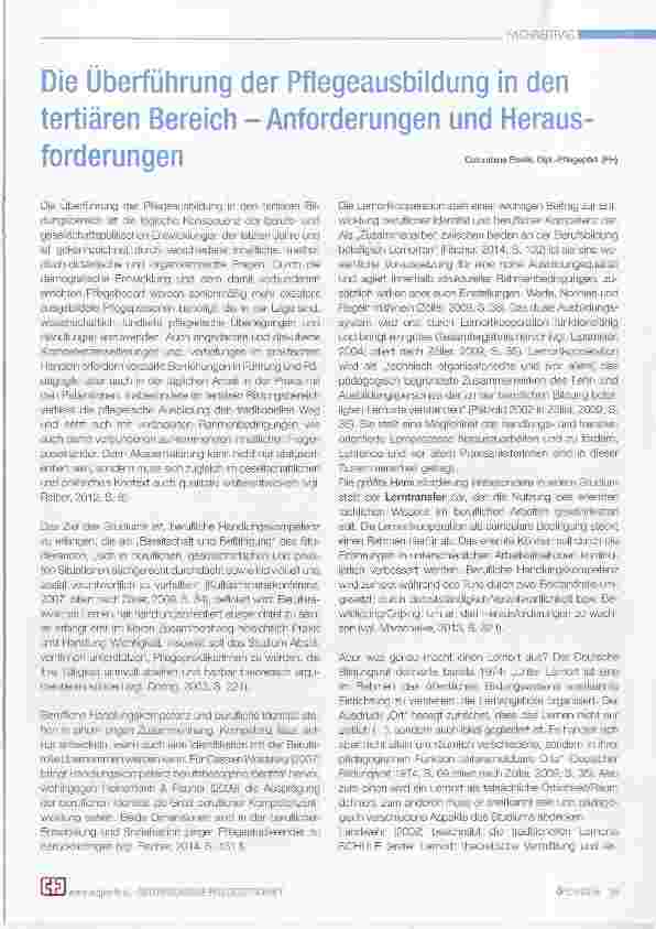 Vorschauseite 1: Die Überführung der Pflegeausbildung in den tertiären Bereich - Anforderungen und Herausforderungen