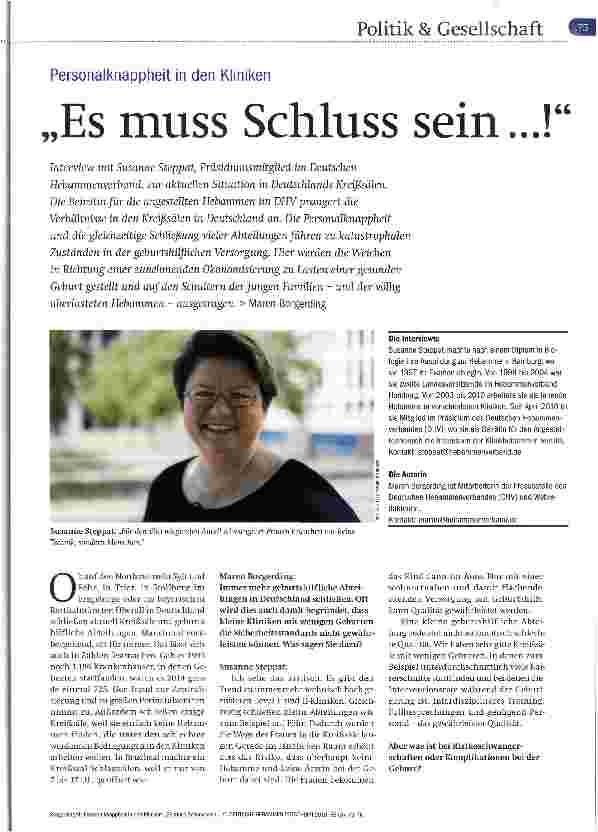 Vorschauseite 1: Personalknappheit in den Kliniken Es muss Schluss sein...!