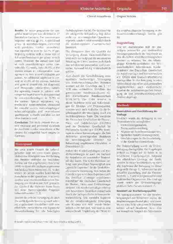 Vorschauseite 2: Anästhesiologische Versorgung an deutschen Zentren für Kinderherzchirurgie