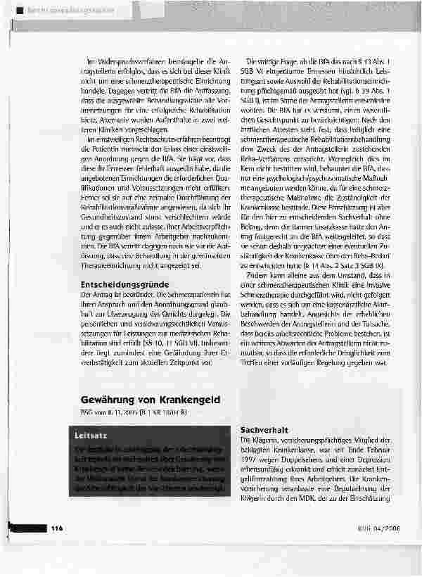 Vorschauseite 1: Gewährung von Krankengeld
