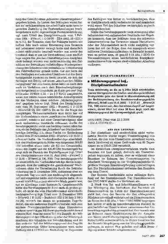 Vorschauseite 1: ZUM DISZIPLINARRECHTMilderungsgrund bei Disziplinarmaßnahme