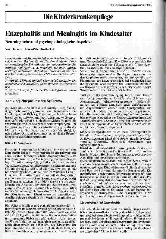 Vorschauseite 1: Enzephalitis und Meningitis im Kindesalter Neurologische und psychopathologische Aspekte