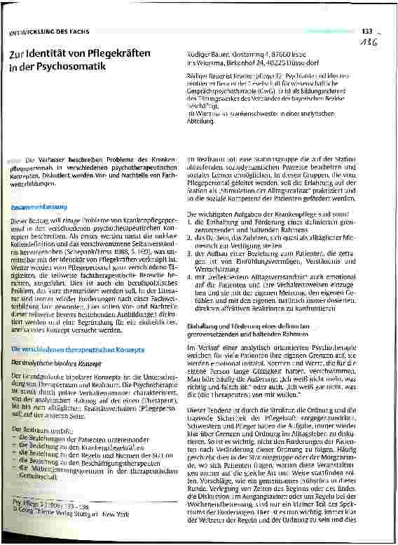 Vorschauseite 1: Zur Identität von Pflegekräften in der Psychosomatik