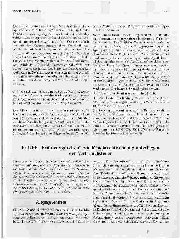 Vorschauseite 1: EuGH: Kräuterzigaretten zur Raucherentwöhnung unterliegen der Verbrauchsteuer