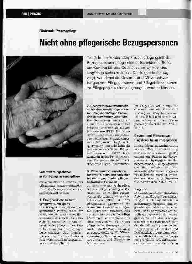 Vorschauseite 1: Fördernde Prozesspflege - Nicht ohne pflegerische Bezugspersonen