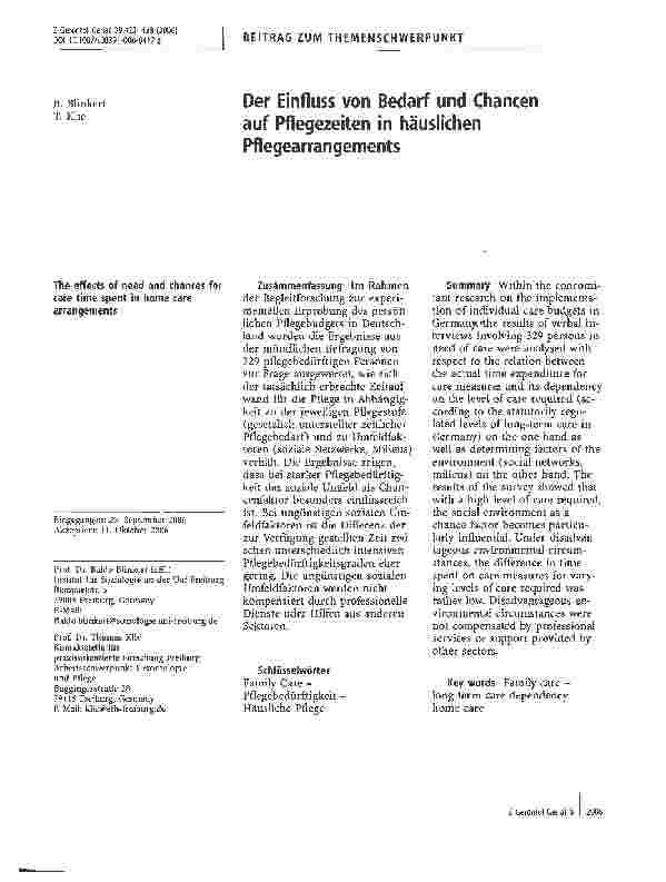 Vorschauseite 1: Der Einfluss von Bedarf und Chancen auf Pflegezeiten in häuslichen Pflegearrangements