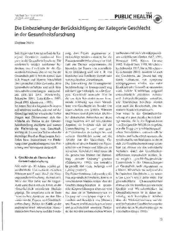 Vorschauseite 1: Die Einbeziehung der Berücksichtigung der Kategorie Geschlecht in der Gesundheitsforschung