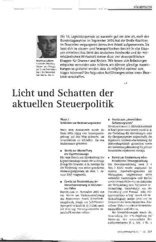 Vorschauseite 1: Licht und Schatten der aktuellen Steuerpolitik