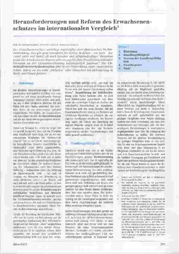 Vorschauseite 1: Herausforderungen und Reform des Erwachsenenschutzes im internationalen Vergleich