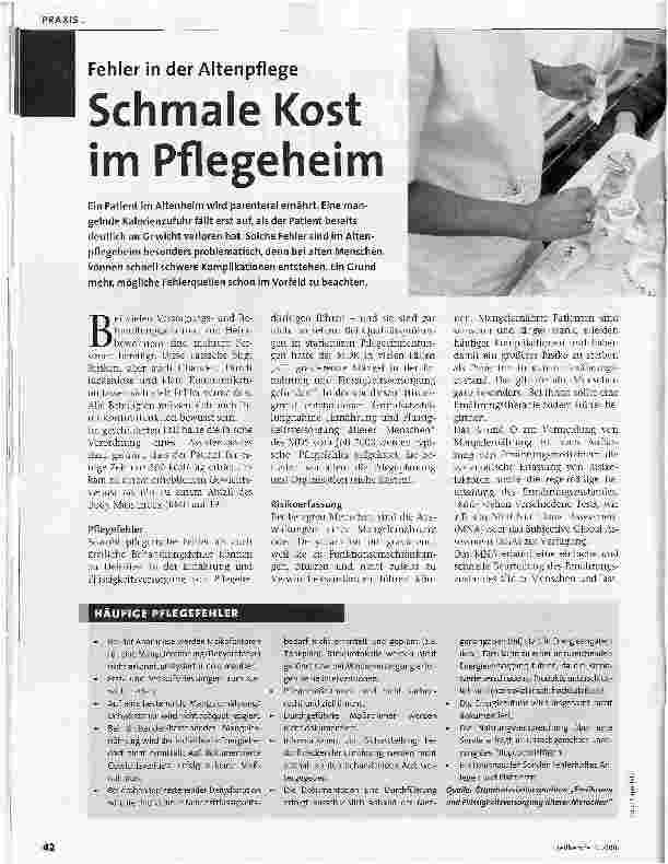 Vorschauseite 1: Fehler in der AltenpflegeSchmale Kost im Pflegeheim