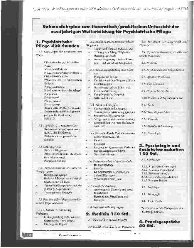 Vorschauseite 2: Rahmenlehrplan für den Unterricht in der psychiatrischen Pflege