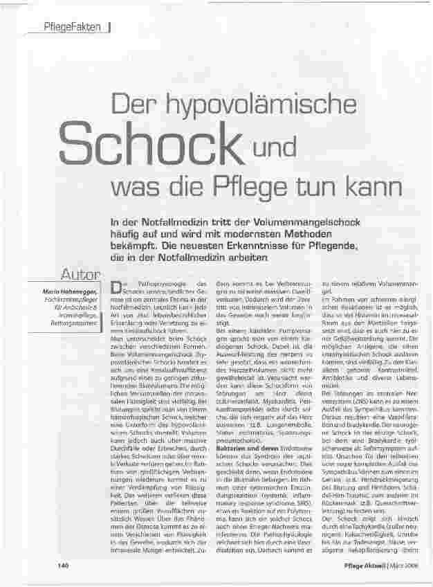 Vorschauseite 1: Der hypogolämische Schock und was die Pflege tun kann