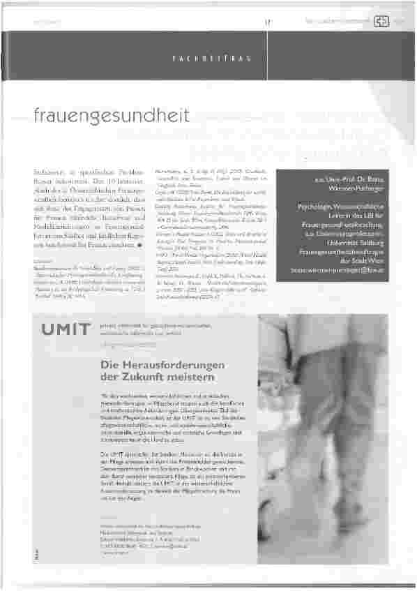 Vorschauseite 6: Frauengesundheit in Österreich Entwicklung, Fakten, Modelle