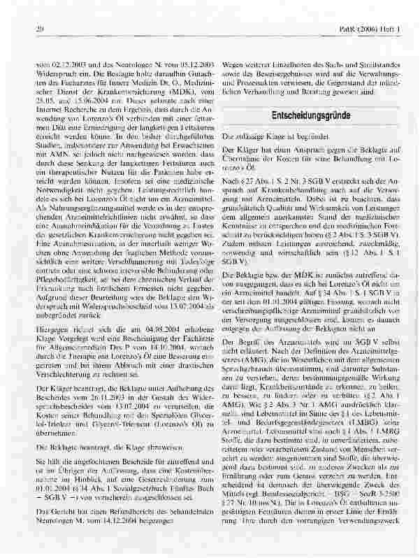 Vorschauseite 2: Zur Kostenübemahme der Spezialöle Glycerlol-Trioleat und Glycerol-Trierucat bei genetisch bedingten Stoffwechselerkrankungen