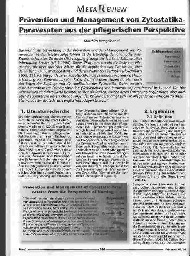 Vorschauseite 1: Prävention und Management von Zytostatika-Paravasaten aus der pflegerischen Perspektive