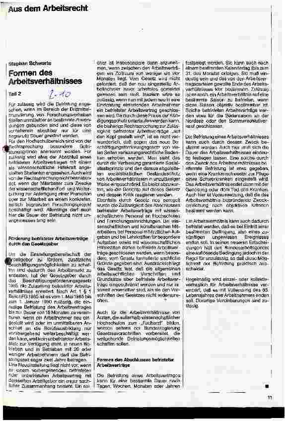 Vorschauseite 1: Formen des Arbeitsverhältnisses