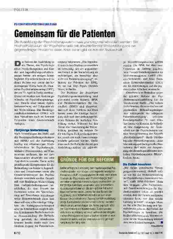 Vorschauseite 1: Gemeinsam für die Patienten
