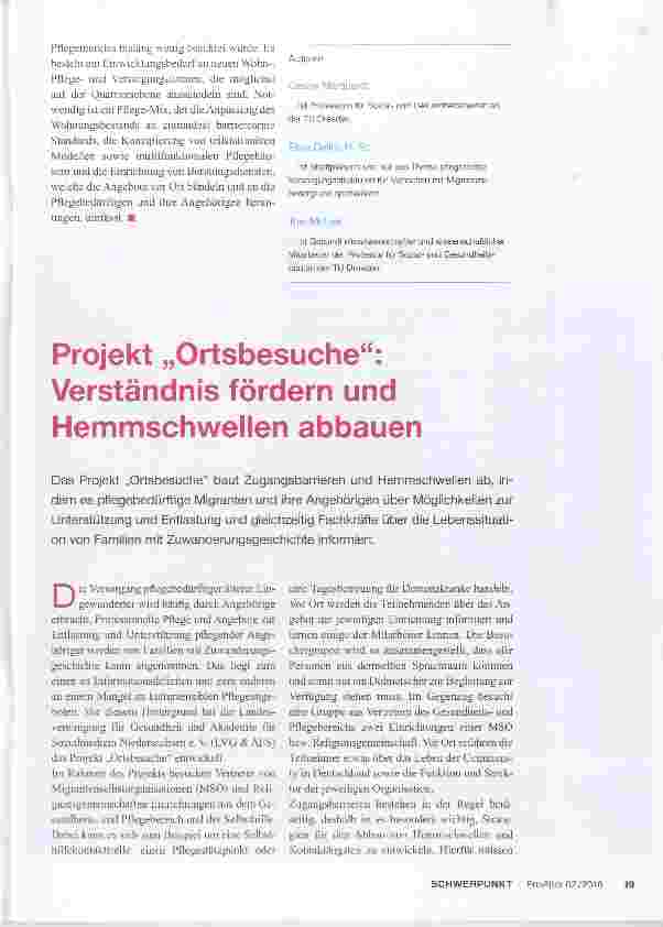 Vorschauseite 1: Projekt „Ortsbesuche“: Verständnis fördern und Hemmschwellen abbauen