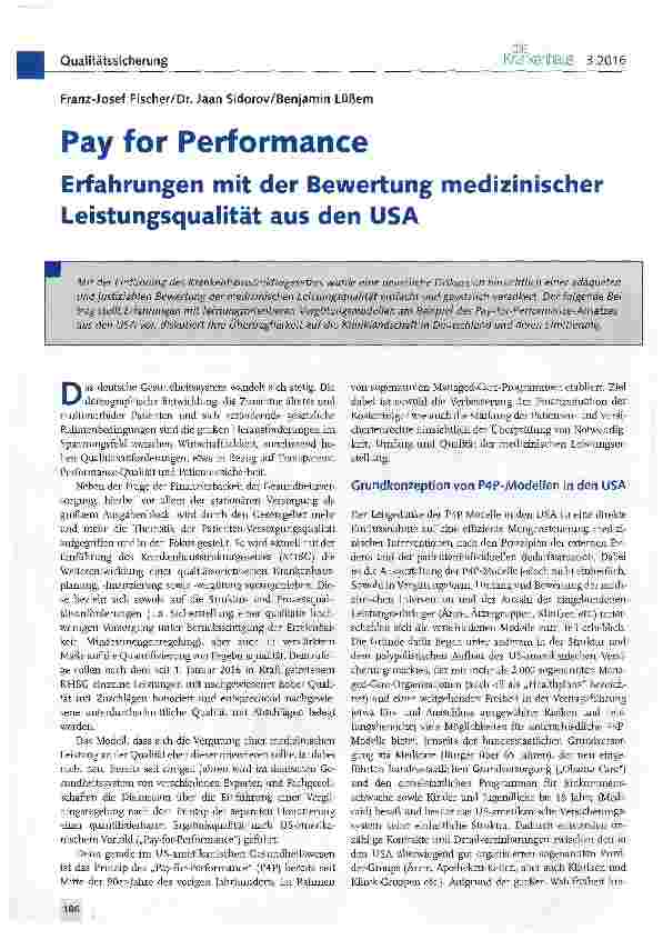 Vorschauseite 1: Pay for Performance Erfahrungen mit der Bewertung medizinischer Leistungsqualität aus den USA