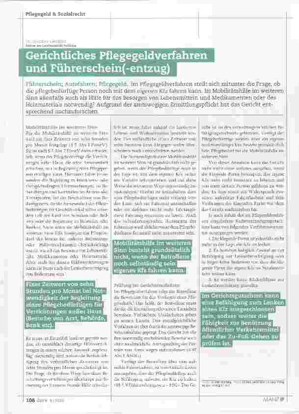 Vorschauseite 1: Gerichtliches Pflegegeldverfahren und Führerschein(-entzug)