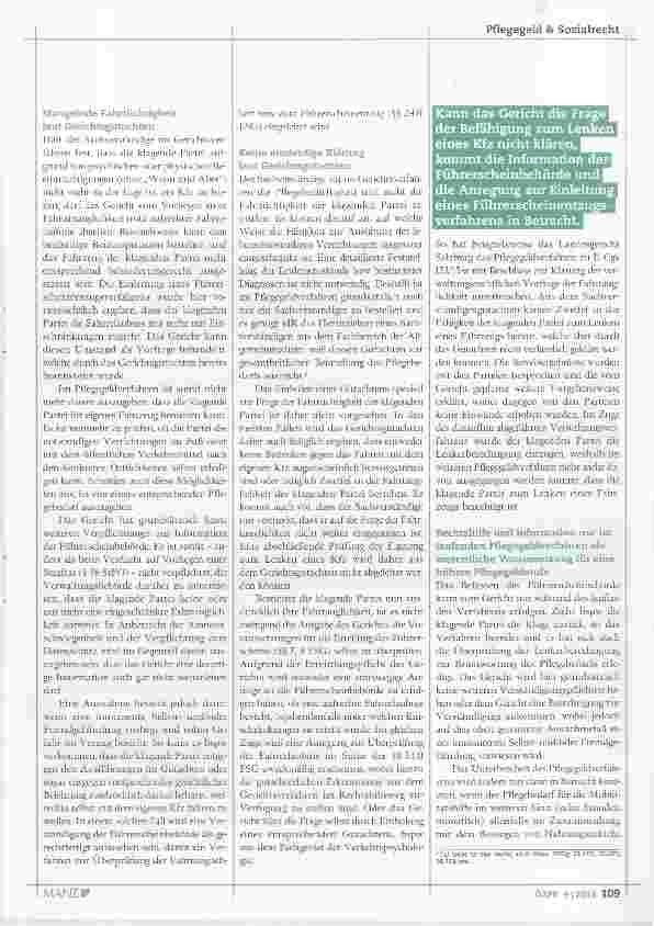 Vorschauseite 2: Gerichtliches Pflegegeldverfahren und Führerschein(-entzug)
