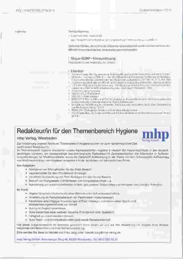 Vorschauseite 5: Empfehlung des Fachausschusses Hygiene, Bau und Technik Anforderungen für den Bau oder Umbau einer Aufbereitungseinheit für Medizinprodukte (AEMP) Teil 5 Raumausstattung und Einri…