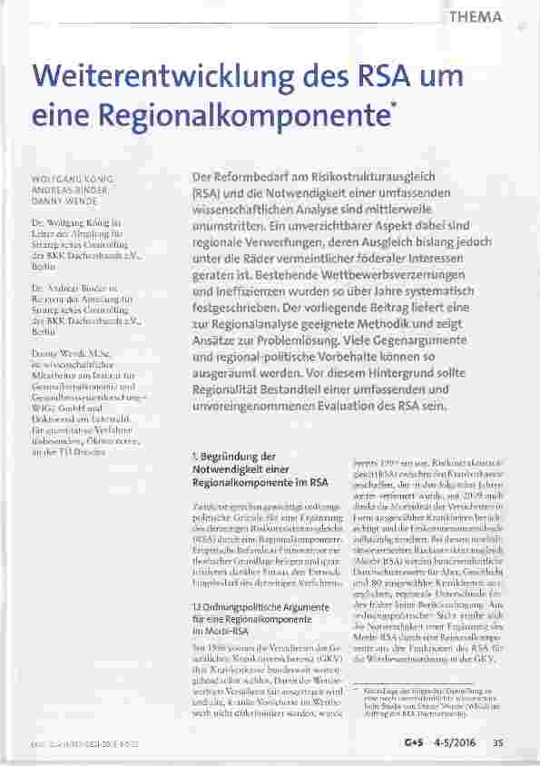 Vorschauseite 1: Weiterentwicklung des RSA um eine Regionalkomponente