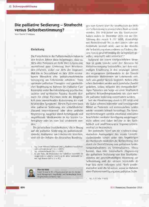 Vorschauseite 1: Die palliative Sedierung Strafrecht versus Selbstbestimmung?