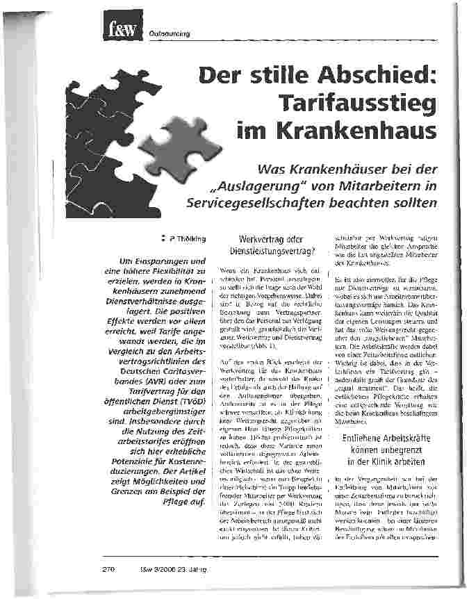 Vorschauseite 1: Der stille Abschied: Tarifausstieg im KrankenhausWas Krankenhäuser bei der Auslagerung von Mitarbeitern in Servicegesellschaften beachten sollten