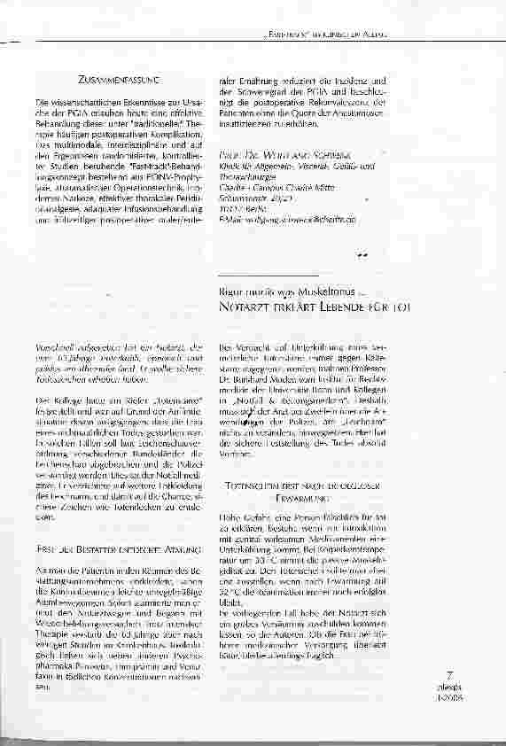 Vorschauseite 3: FAST-TRACK IM KLINISCHEN ALLTAG -POSTOPERATIVE BETREUUNG: DIE ANGST UM ANASTOMOSE UND ILEUS