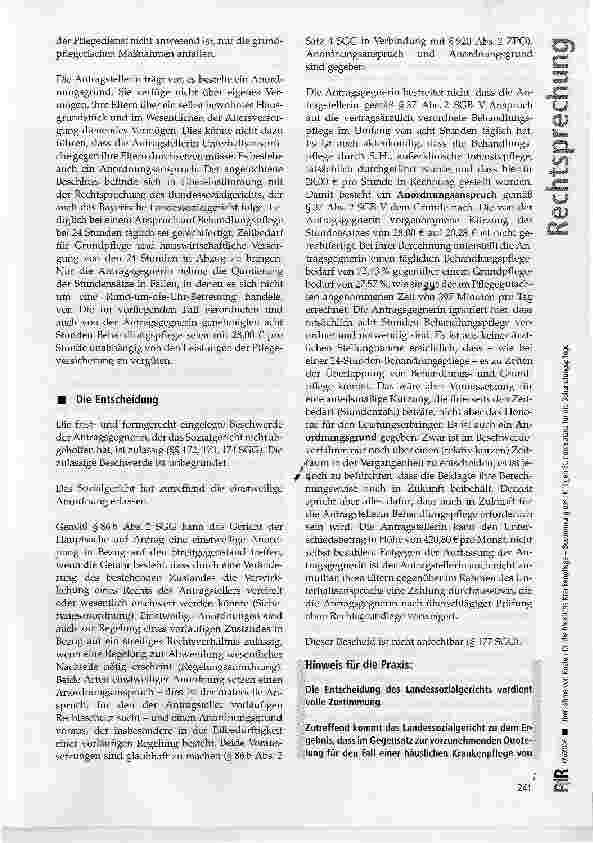 Vorschauseite 3: Übernahme von Kosten für die häusliche Krankenpflege - Bestimmung des richtigen Stundensatzes für die Behandlungspflege
