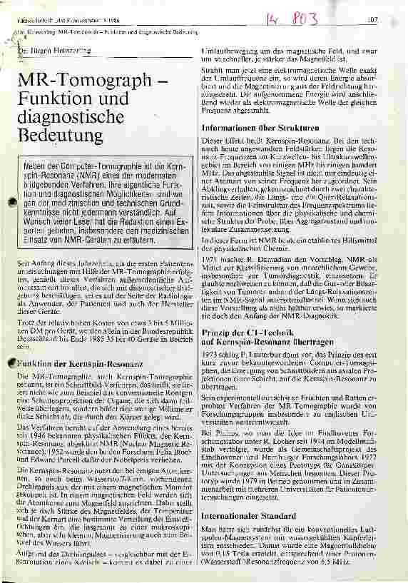Vorschauseite 1: MR - Tomograph - Funktion und Diagnostische Bedeutung