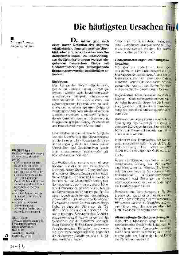 Vorschauseite 1: Dei häufigsten Ursachen für Gedächtnisstörungen
