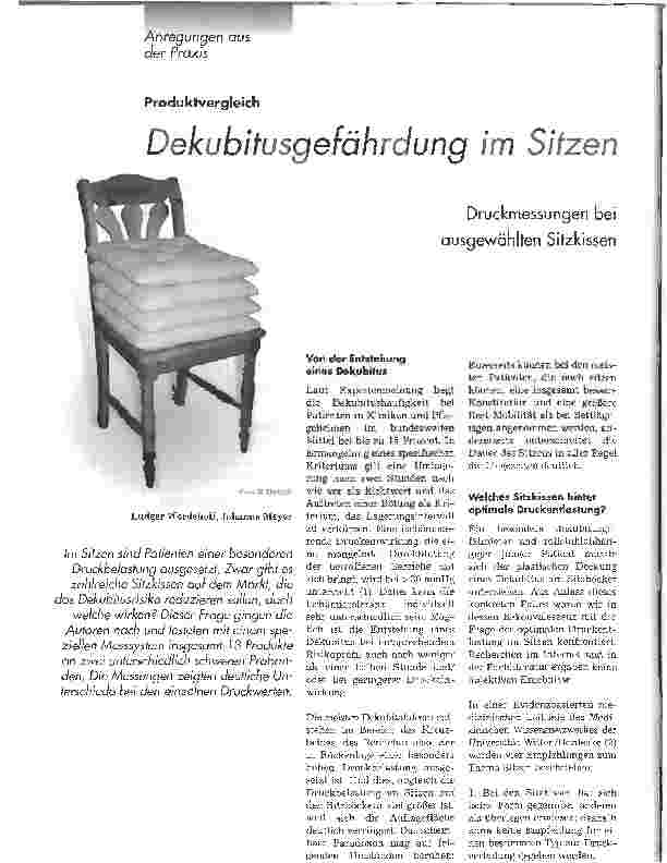 Vorschauseite 1: Dekubitusgefährdung im SitzenDruckmessungen bei ausgewählten Sitzkissen
