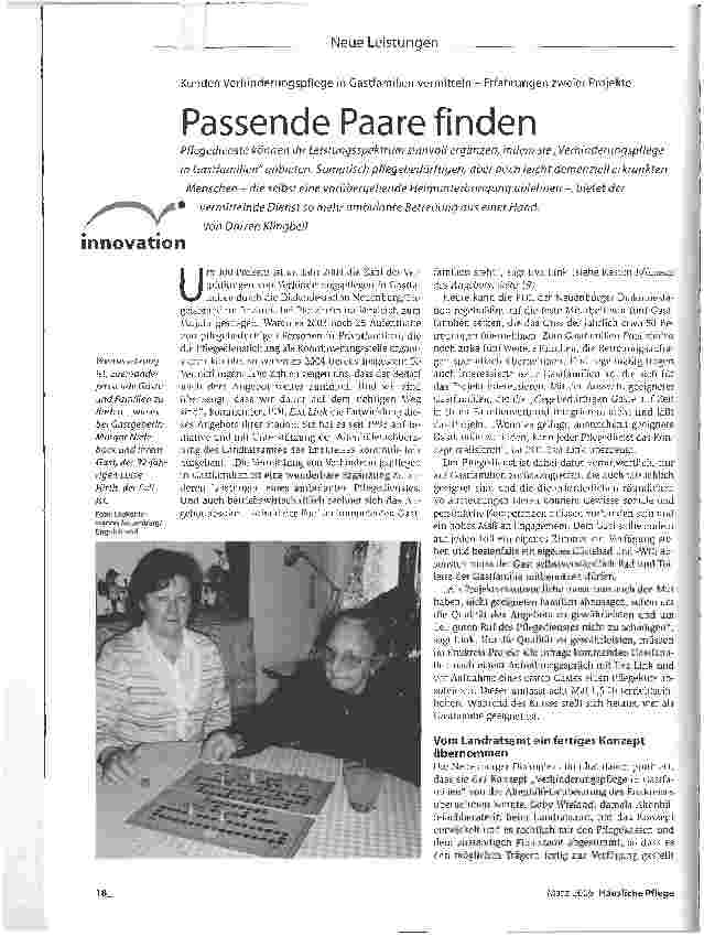 Vorschauseite 1: Passende Paare findenKunden Verhinderungspflege in Gastfamilien vermitteln - Erfahrungen zweier Projekte