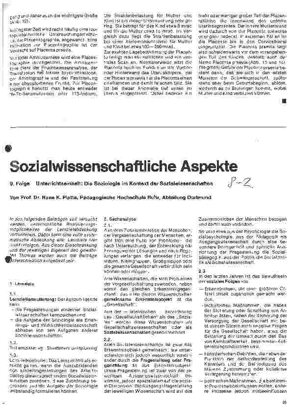 Vorschauseite 1: Sozialwissenschaftliche Aspekte 9. Folge: Unterrichtseinheit: Die Soziologie im Kontext der Sozialwissenschaften