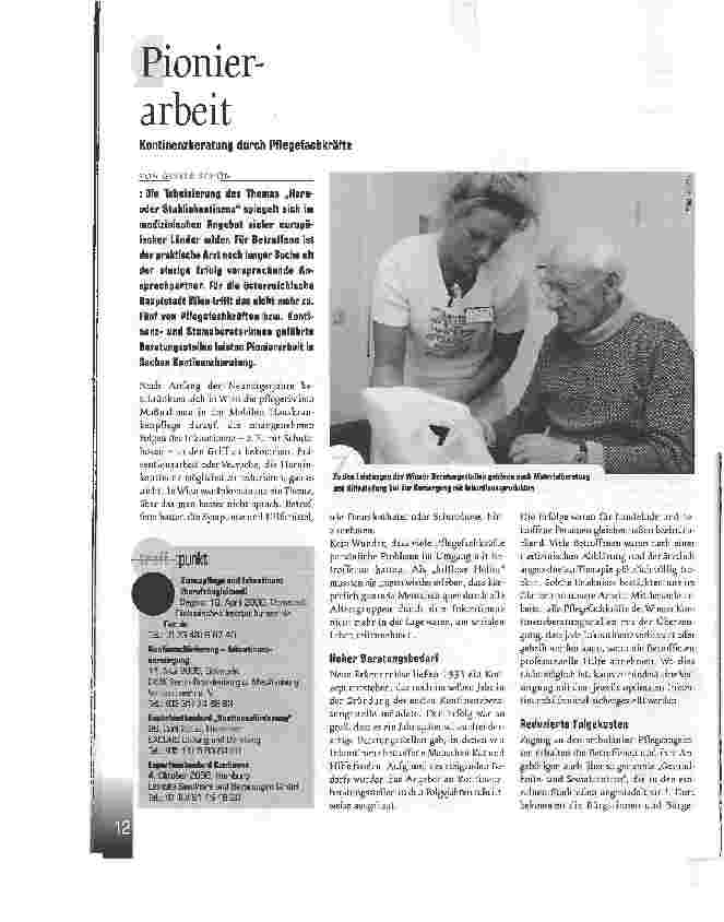 Vorschauseite 1: Kontinenzberatung durch PflegefachkräftePionierarbeit