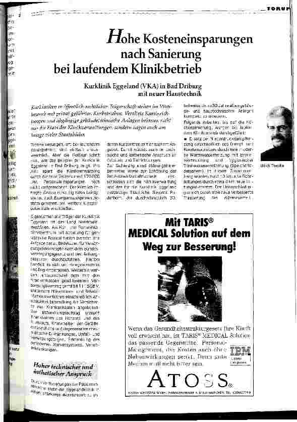 Vorschauseite 1: Hohe Kosteneinsparungen nach Sanierung bei laufendem Betrieb Kurklinik Eggerland (VKA) in Bad Driburg mit neuer Haustechnik