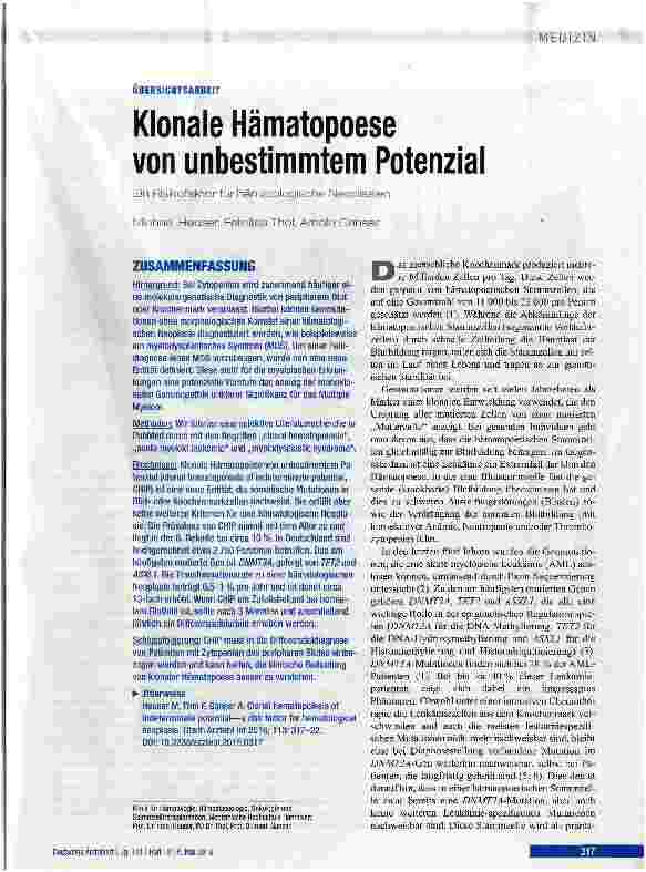 Vorschauseite 1: Klonale Hämatopoese von unbestimmtem Potenzial