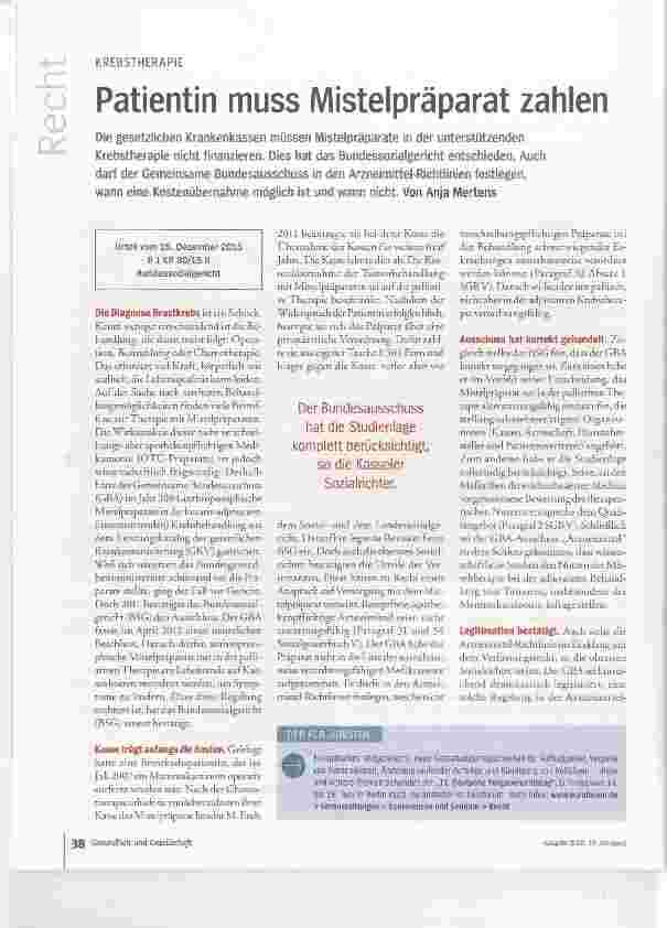 Vorschauseite 1: Patientin muss Mistelpräparat zahlen