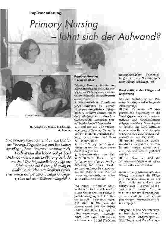 Vorschauseite 1: Primary Nursing - Lohnt sich der Aufwand?