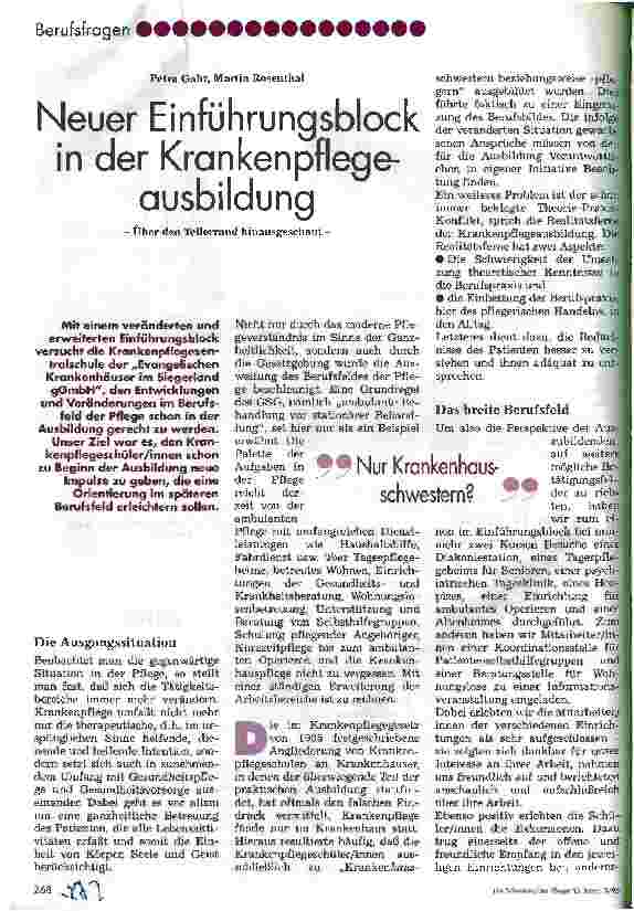 Vorschauseite 1: Neuer Einführungsblock in der Krankenpflegeausbildung Über den Tellerrand hinausgeschaut