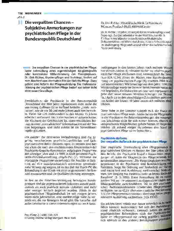 Vorschauseite 1: Die verpaßten Chancen - Subjektive Anmerkungen zur psychiatrischen Pflege in der BRD