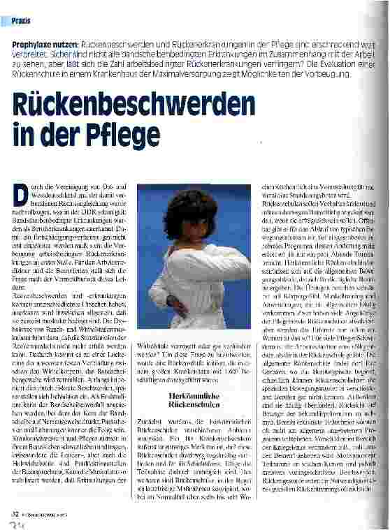 Vorschauseite 1: Rückenbeschwerden in der Pflege Prophylaxe nutzen