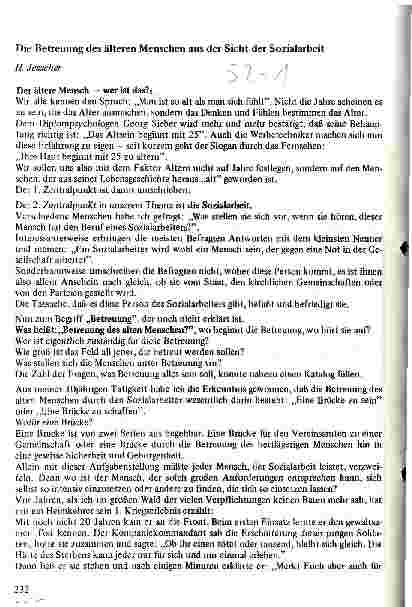 Vorschauseite 1: Die Betreuung des älteren Menschen aus der Sicht der Sozialarbeit