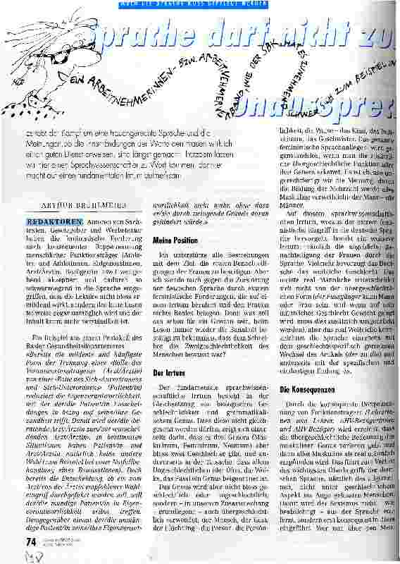 Vorschauseite 1: Sprache darf nicht zur unaussprechbaren Scheibe verkommen