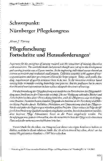 Vorschauseite 1: Schwerpunkt: Nürnberger PflegekongressPflegeforschung: Fortschritte und Herausforderungen